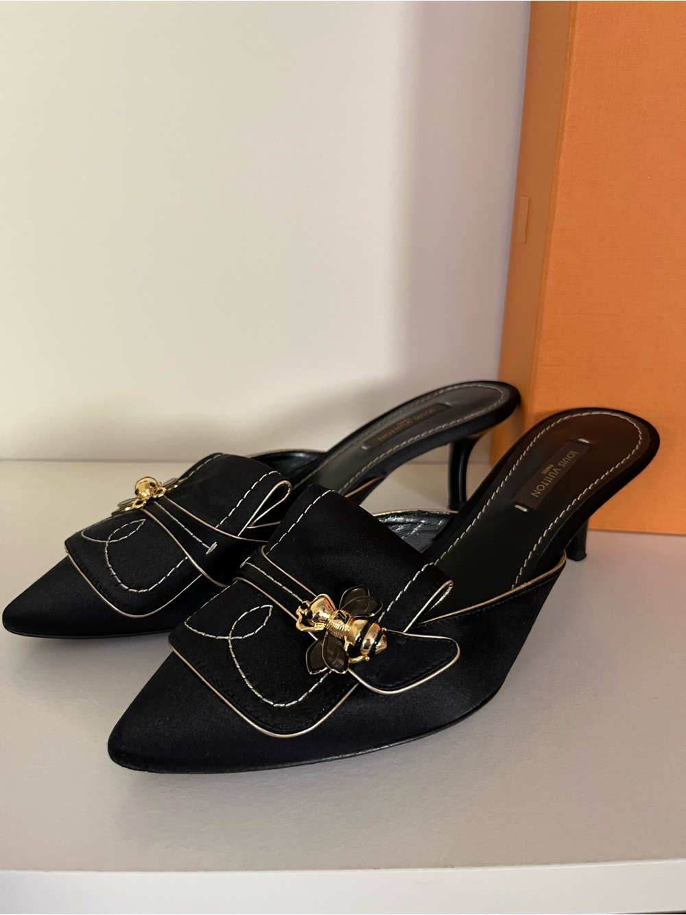 Louis Vuitton Y2k bumblebee satin kitten heels